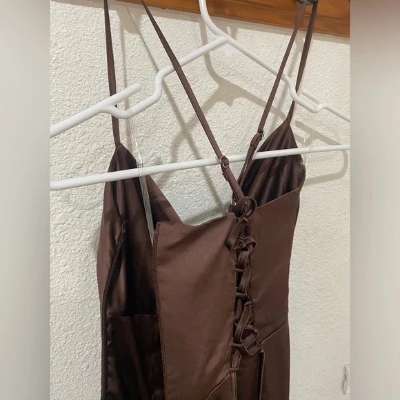 Baby Boo Helen Satin Maxi Dress in Plum Brown
